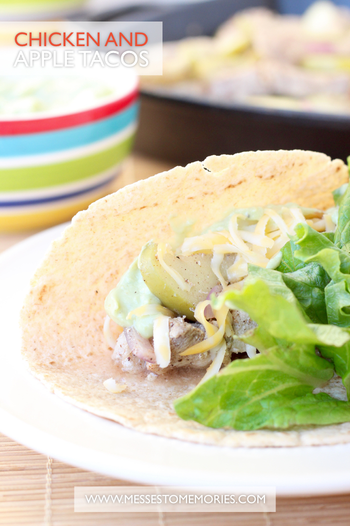 Chicken and Apple Tacos on a plate close up.