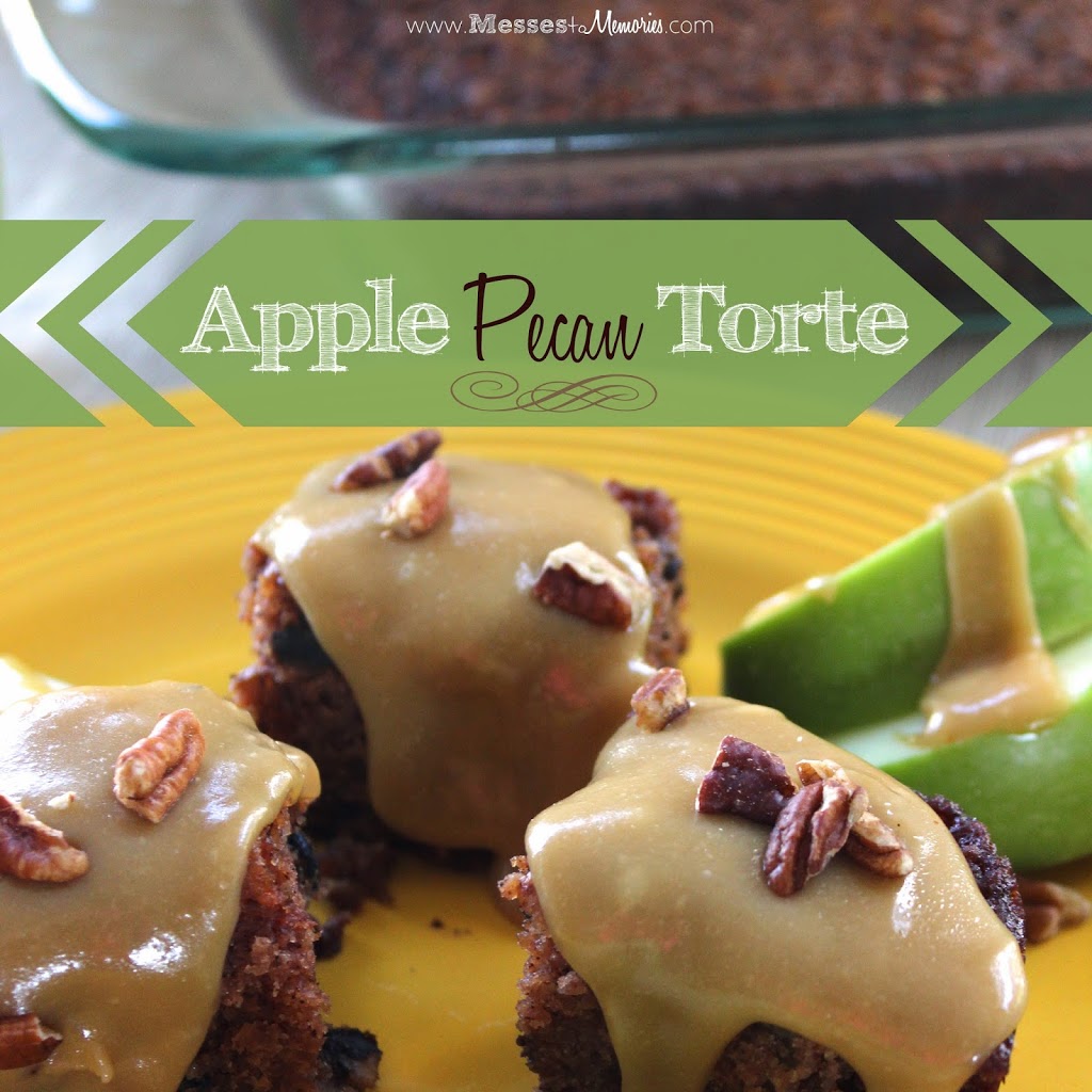 Apple Torte is a moist and delicious cake topped with creamy caramel sauce from Messes to Memories